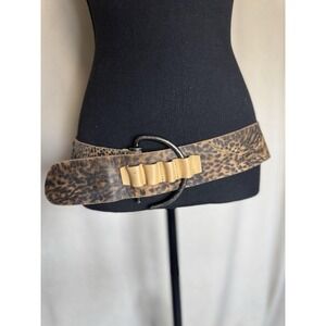 Oki Doki Italy Leopard Print Genuine Leather Belt Ring Buckle Y2K 90s Wide Belt